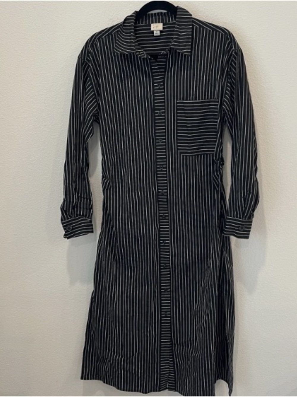a new day Black and White Striped Long Sleeve Shirt Dress